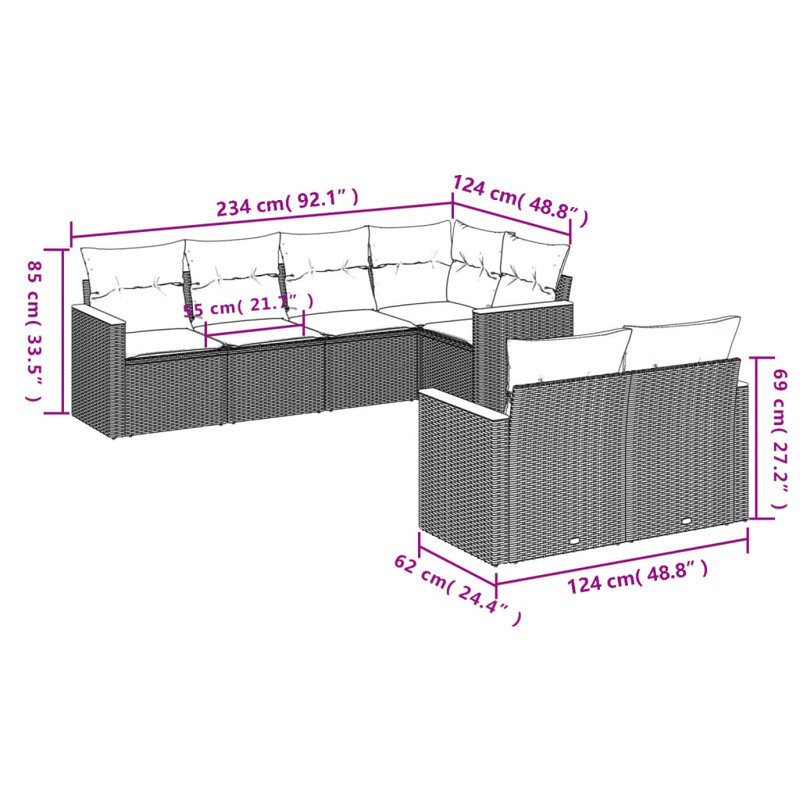 Ensemble de canapé de jardin modulaire en rotin PE 7 pièces Vidaxl