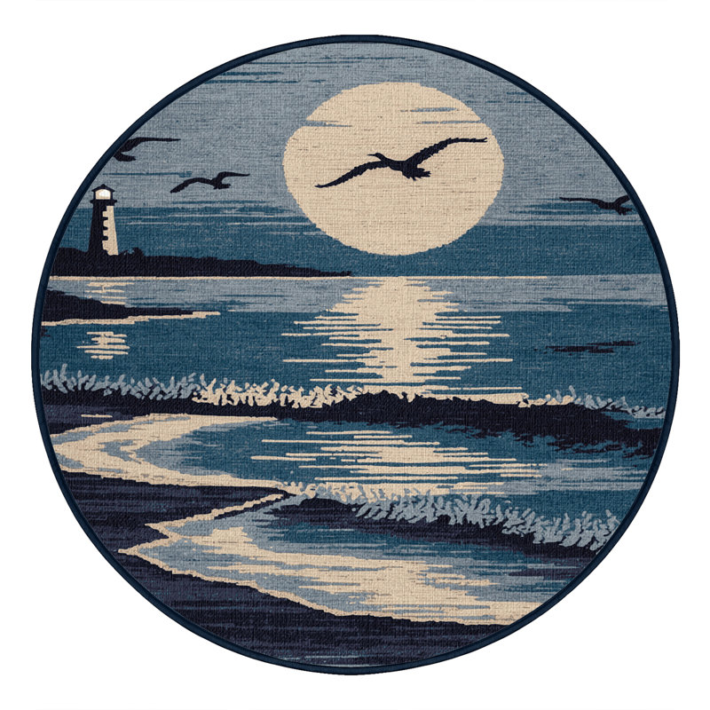  Tapis bord de mer lavable au clair de lune, Rond 4 pi