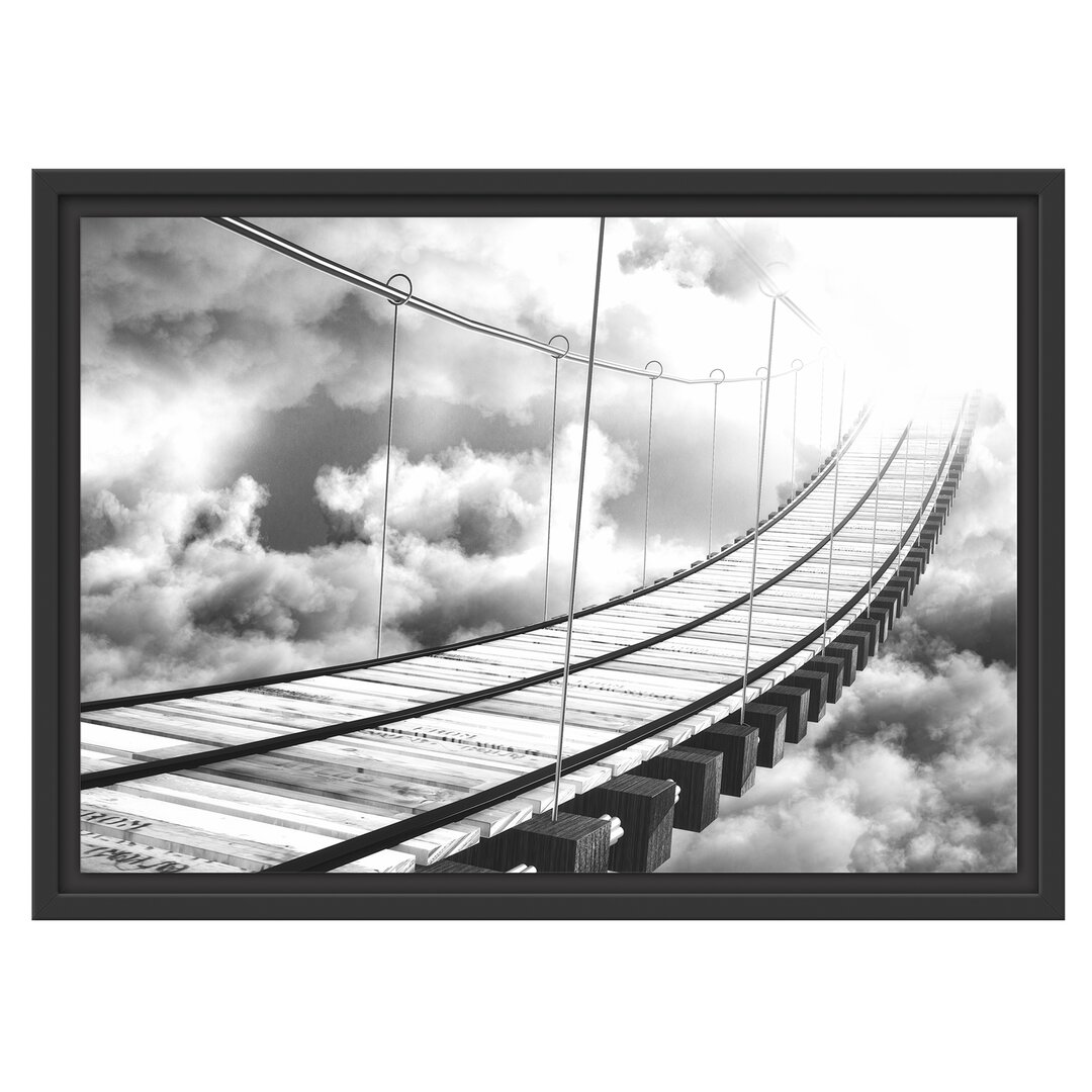 Gerahmtes Wandbild Hölzerne Brücke in den Wolken