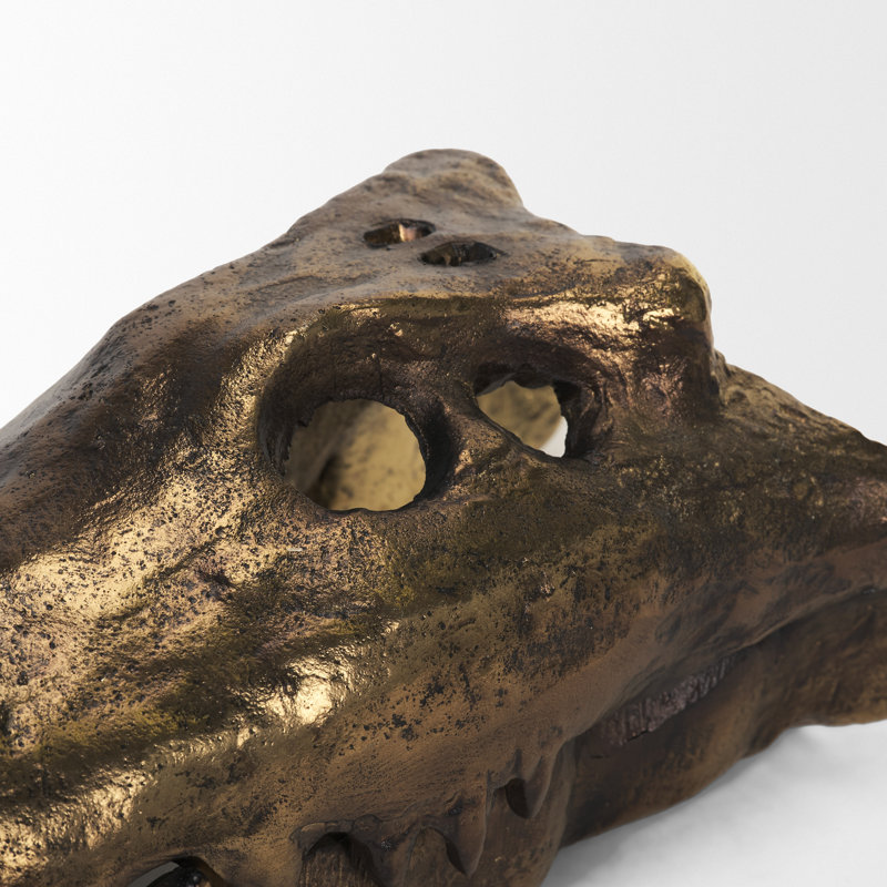 Alistair Antiqued Gold Cast Metal Decorative Skull Object