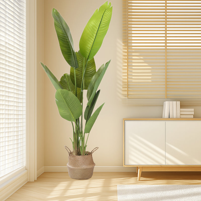 Pot artificiel en forme de feuille de bananier et panier d'herbes marines avec poignées, H 19,69 po x l 70,87 po x P 19,69 po