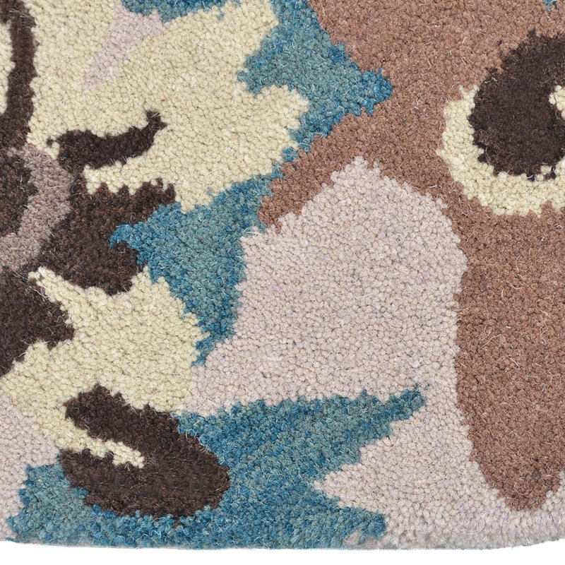 Candless Hand Tufted Wool Eco-Friendly Round Area Rugs - Round, Beige Color, Floral Modern Design, High Pile Thick Handmade Anti Skid Area Rugs for Living Room, Bed Room