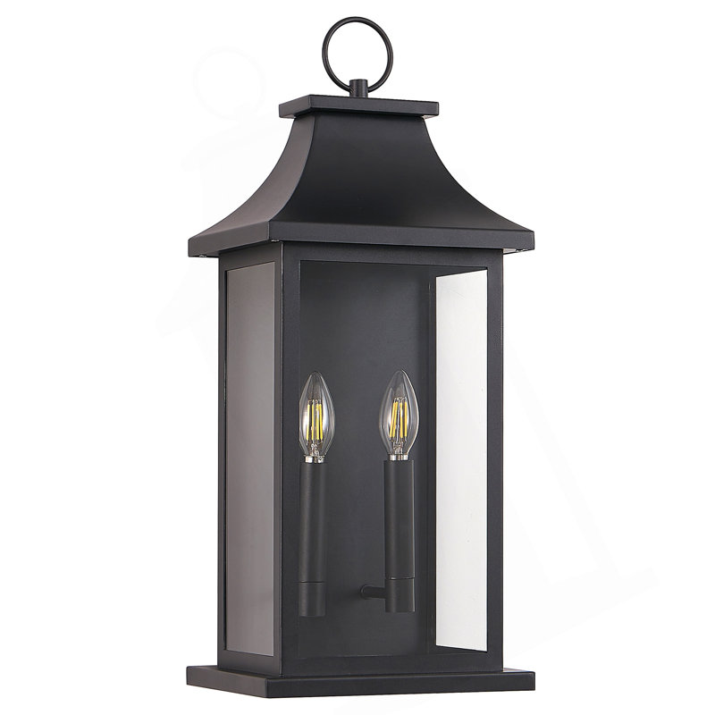 Lanterne murale d'extérieur 2 lumières, grande applique murale extérieure 22 po, luminaire mural moderne noir avec verre, lampe extérieure imperméable pour maison, porche, garage (ampoules non incluses)
