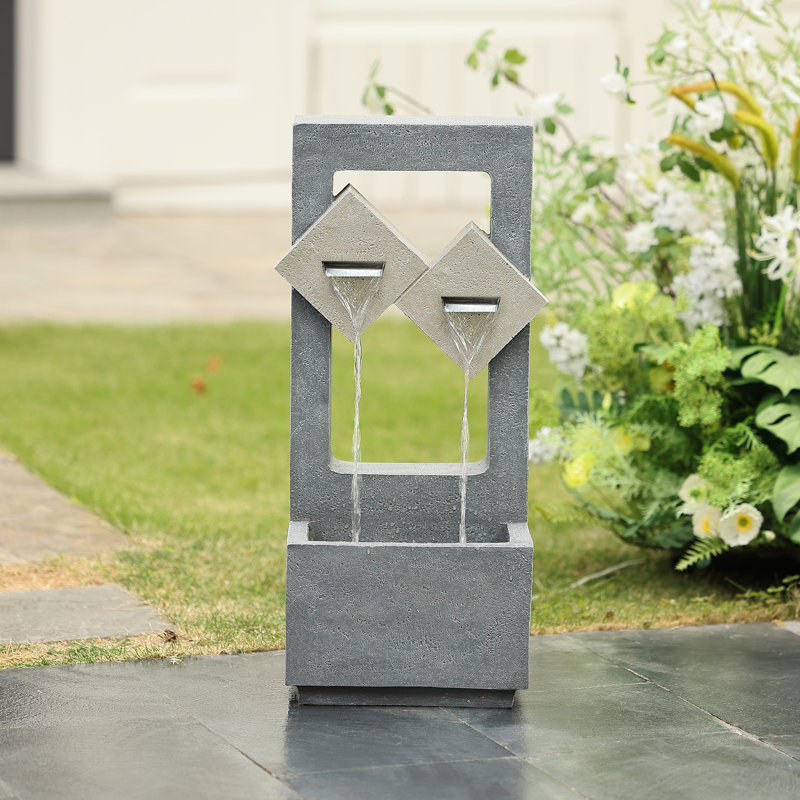 Witta 27.17'' H Modern Geometric Outdoor Water Fountain with LED Light, Contemporary Garden Floor Fountain
