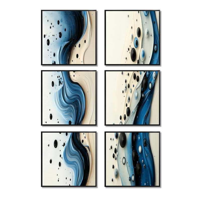 «Drip Paint» Aqua - rythmique éclaboussures de sérénité - ensemble de 6 décorations murales abstraites, Noir