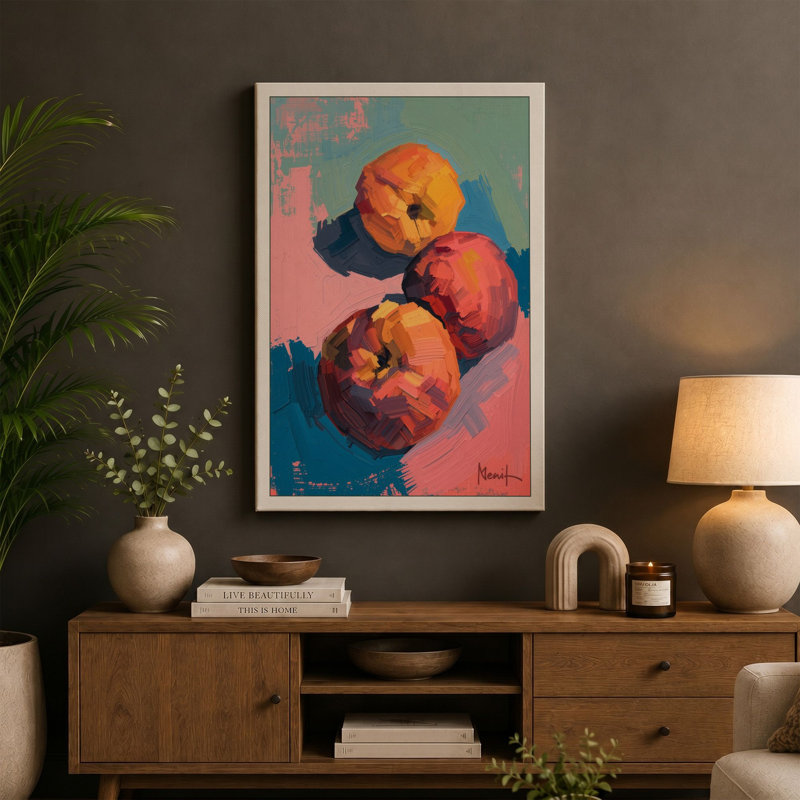 Pomegranates in Float Modern - Wrapped Canvas, 24x16 - 61.0 x 40.6 cm, Ochre Border