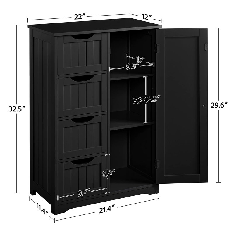 Armoire de rangement en bois avec 4 tiroirs et 1 armoire, Noir