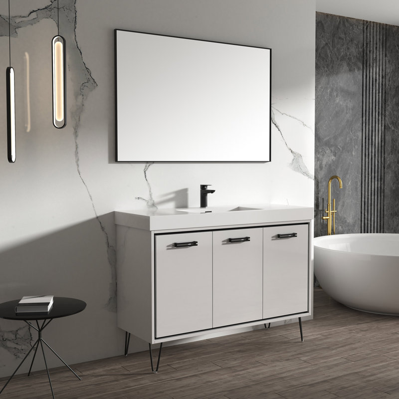 Lunea 48'' Single Bathroom Vanity with Resin Top, Off-White