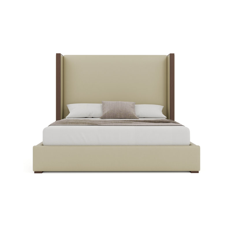 Diland Vegan Leather Wingback Bed, California King, Cream/Brown