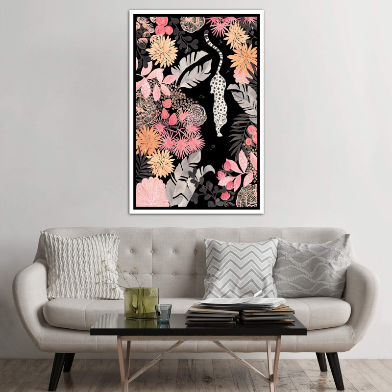 Art de pédoncule leopard, H 60 po x l 40po x P 1,5 po, Toile blanche encadrée