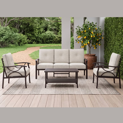Ensemble de conversation pour patio 5 personnes avec coussins Brandtley