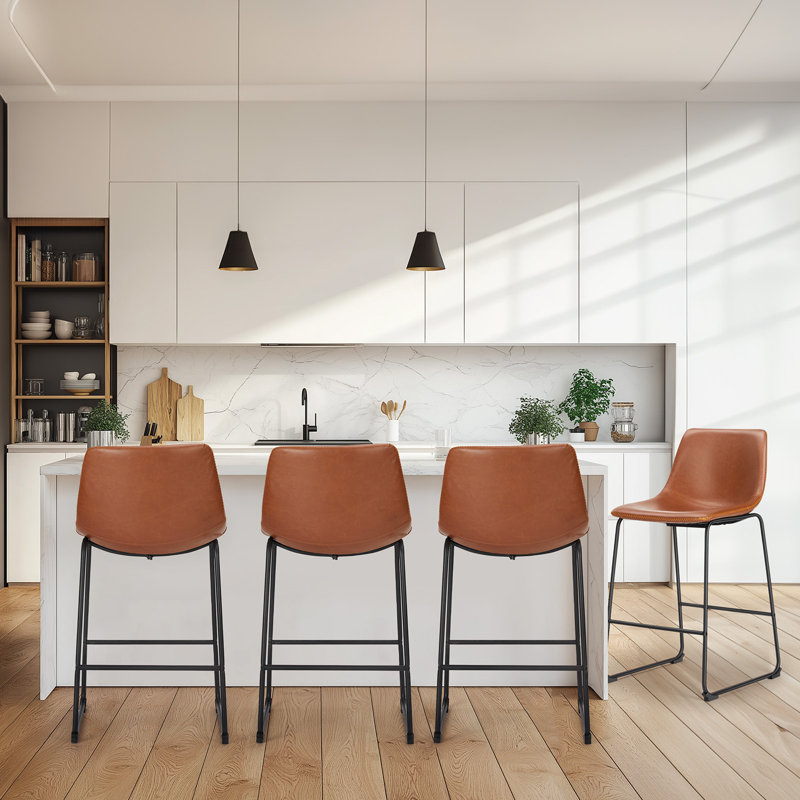 Modern Upholstered Dining Stool, Black, 2 Pieces, Bar Stool (29" Seat Height)