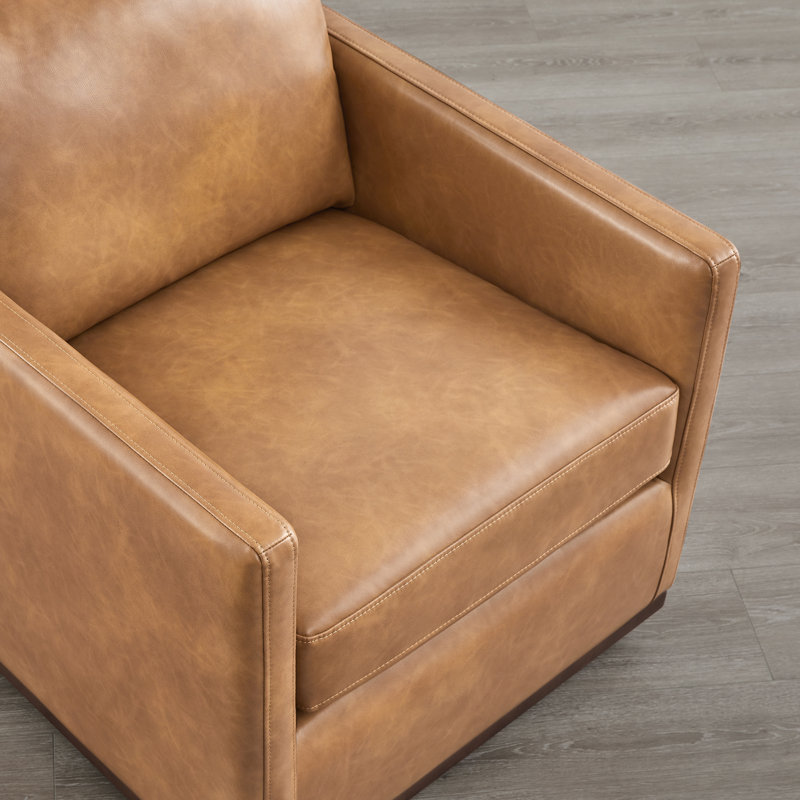 Benten Upholstered Swivel Armchair, Cognac Brown Faux Leather