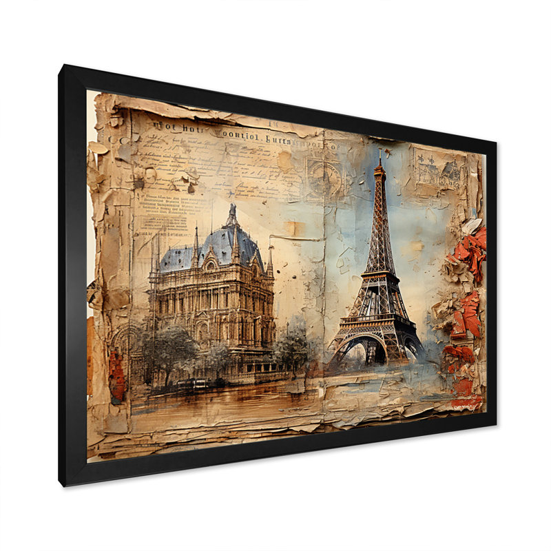 Paris Nostalgia, collage rétro sur toile, H 30 po x l 40 po x P 1,5 po, Cadre simple noir