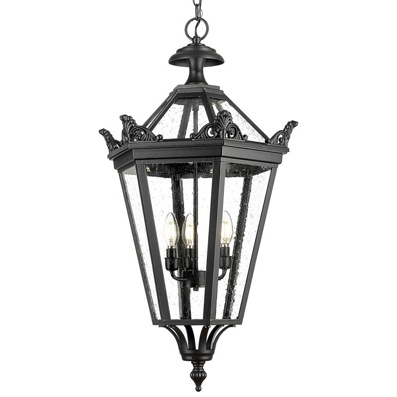 Grand luminaire suspendu d'extérieur 32 pouces avec verre bullé