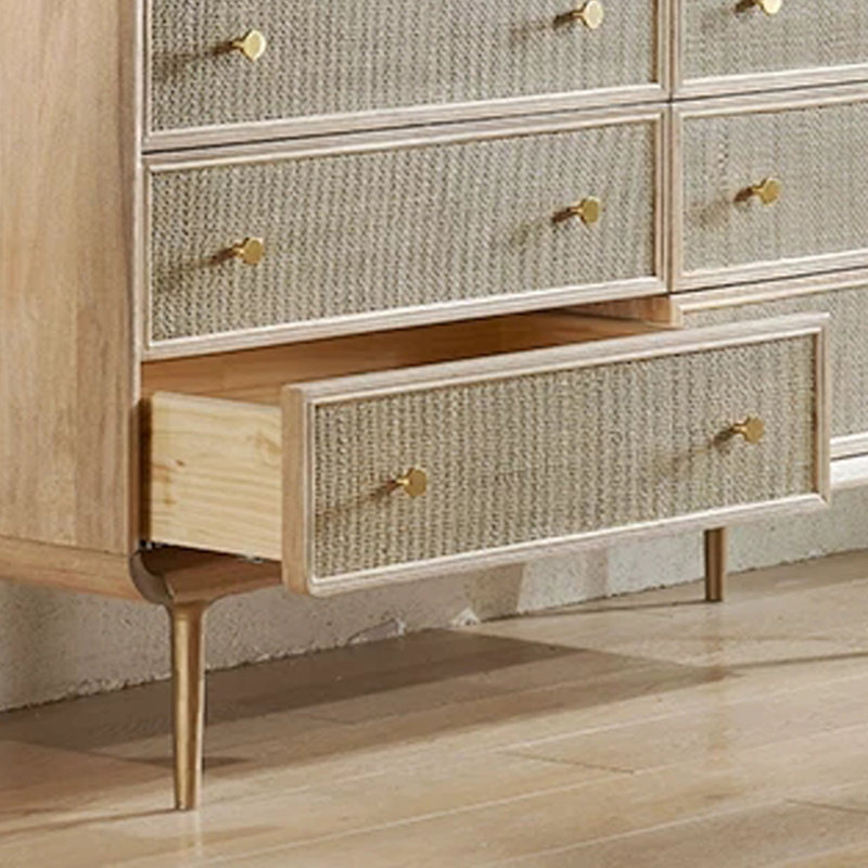 Solid Wood Rattan Six-Drawer Chest