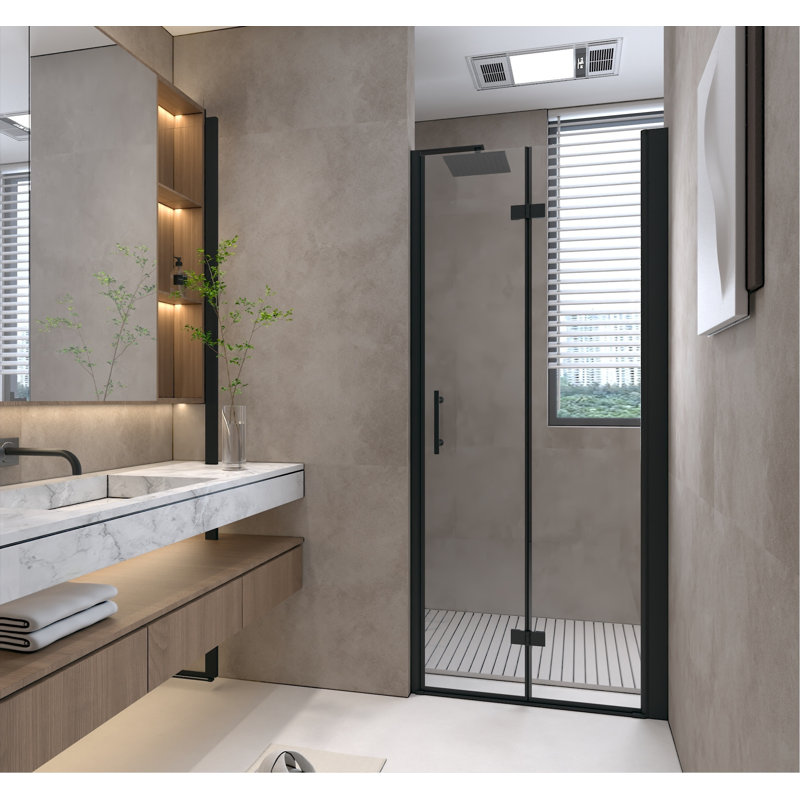 Porte de douche pliante robuste 34 x 72 po - Verre trempé avec film de sécurité, noir mat et joint étanche