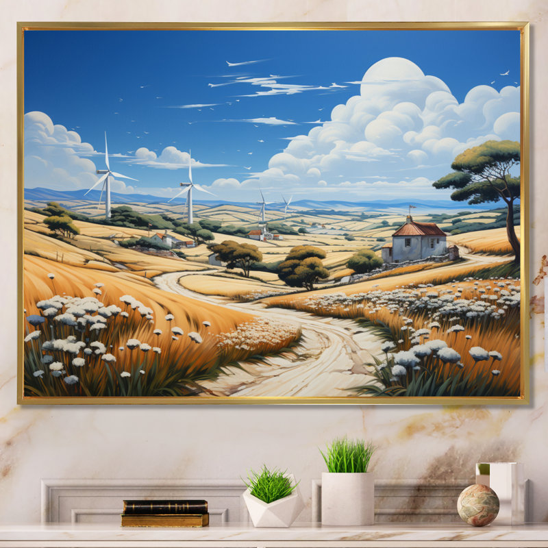Wind Turbines Sailing The Sky I, reproduction d'art sur toile, H 30 po x l 40 po x P 1,5 po, Cadre flottant doré
