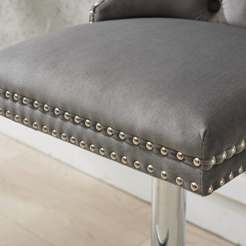 Thick Swivel Velvet , Gray Of 2, Adjustable 25 - 33" Height, With Buttons, Diamond , Sponge & Spring Seat For Pub Tables And Kitchen Islands Height 2 Modern Upholstered 17.7" Base, Buttons Home