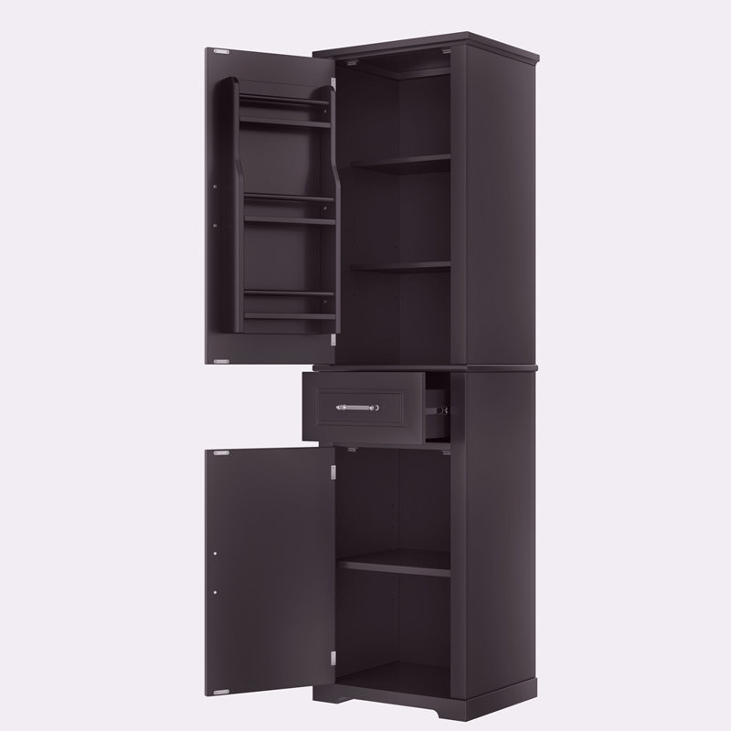Tall Bathroom Storage Cabinet, Freestanding Storage Cabinet With Two Different Size Doors And Adjustable Shelf, Door Shelve Design, MDF Board With Painted Finish