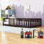 Lit simple en bois avec clôture et lattes-651793006