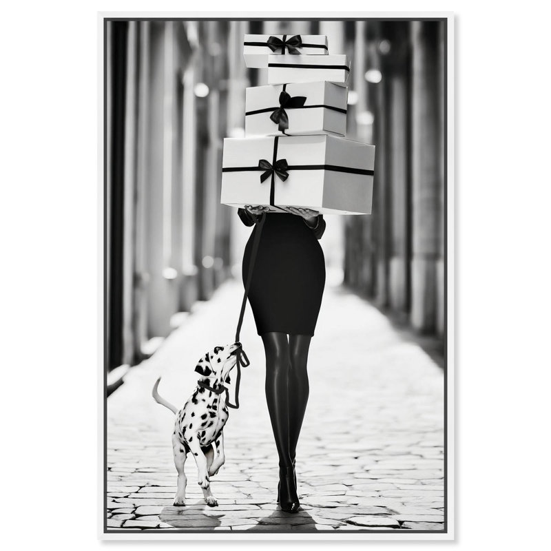 «City Dalmatian» par Art Remedy, H 25 po x l 17 po, Cadre flottant, Blanc