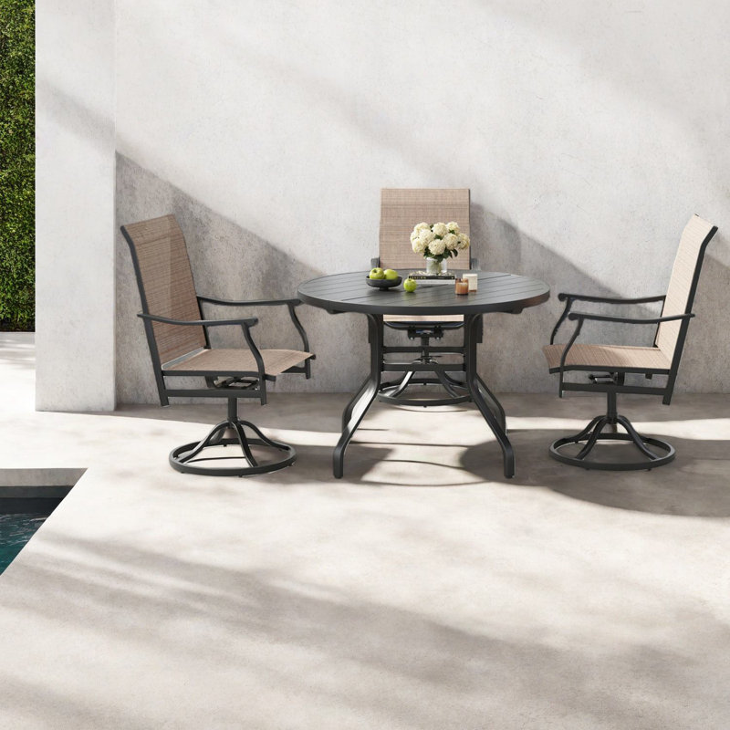 Tables de patio durables, grain de bois rond en métal de 41 pouces pour la cour