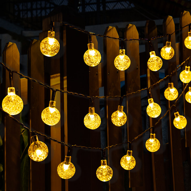 0.1' Outdoor LED Solar Powered 30 - Bulb Globe String Light, Yellow