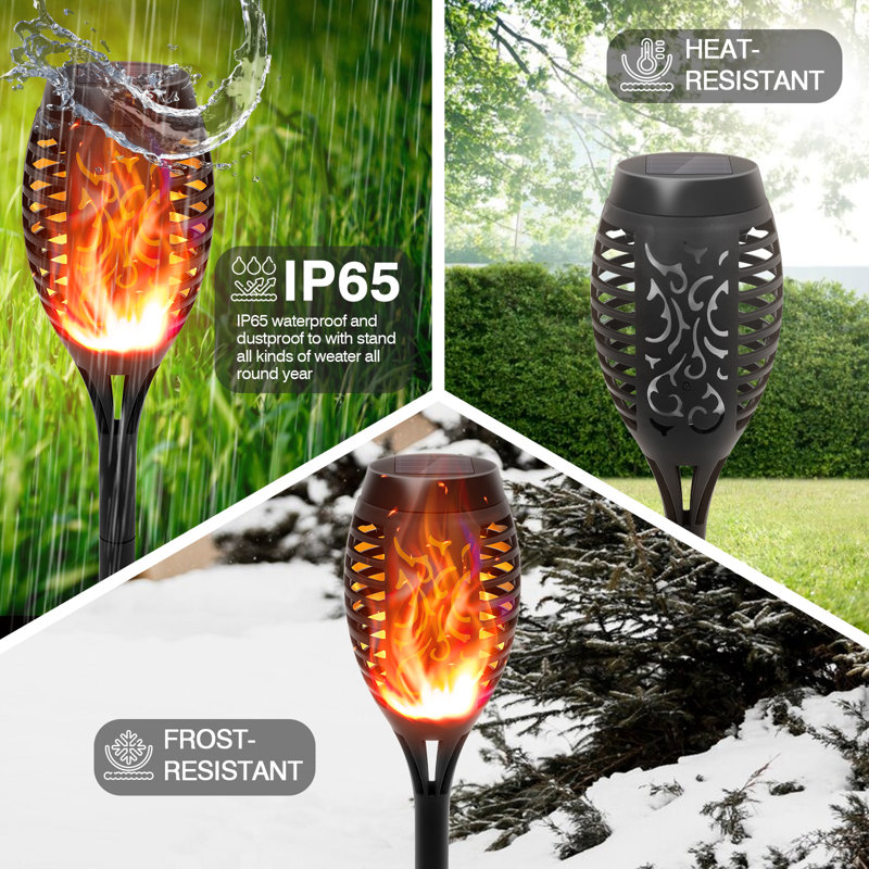 Solar Lights Outdoor, 4 Pack Solar Torch Light with Flickering Flame, Waterproof Solares Garden Light, Outdoor Solares Lights for Yard, Flame Torches for Halloween Decorations Decor Yard