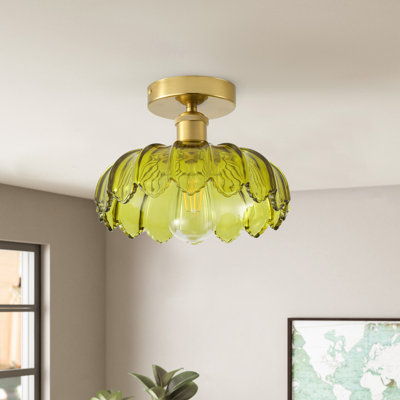 Plafonnier ajustable en forme de bol à 1 lampe en forme de bol vert