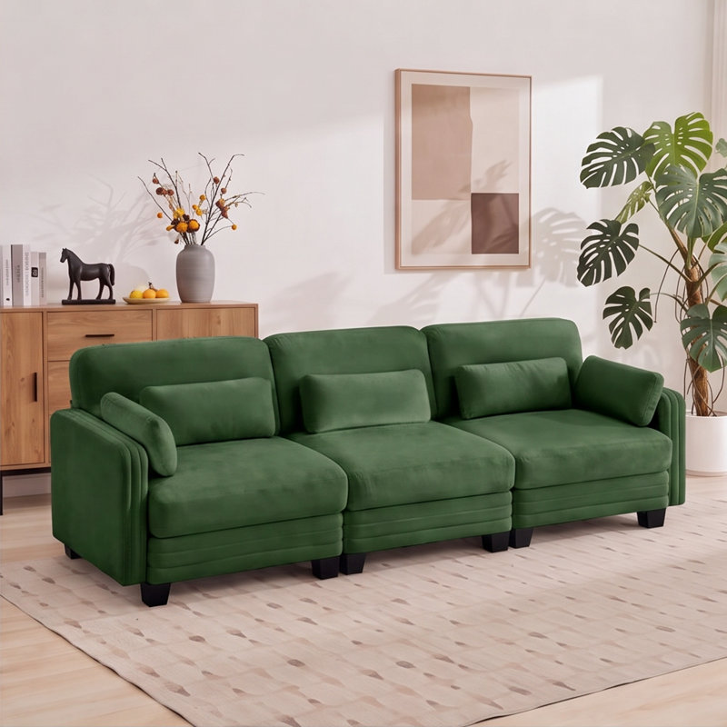 Canapé modulaire capitonné avec dossier réglable Channel, Chenille verte, H 35 po x l 100 po x P 35 po