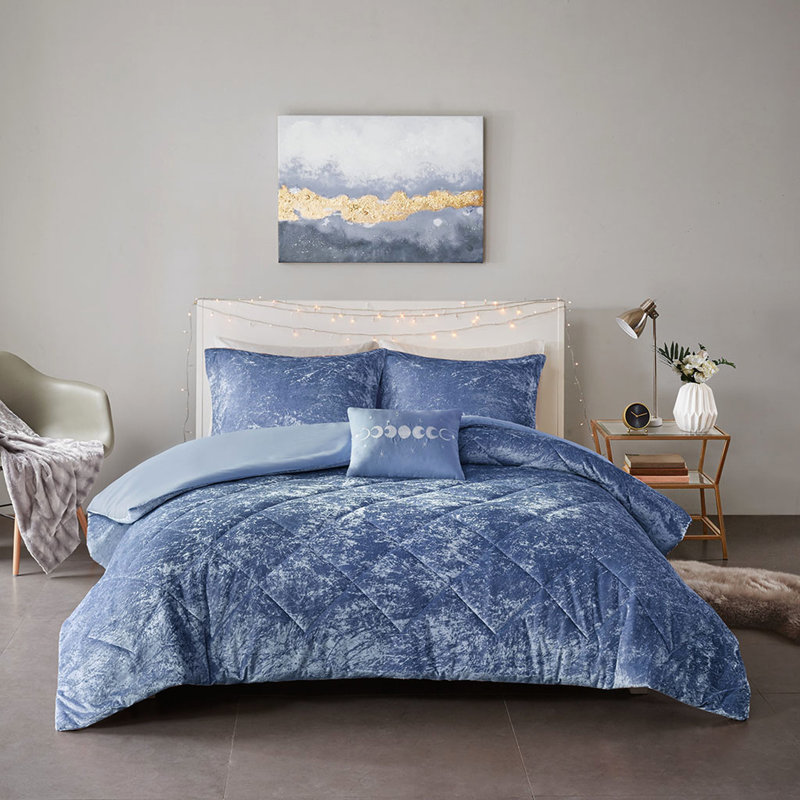 Housse de couette luxueuse en velours bleu pervenche avec coussin - double / grand, literie de confort serein pour lit double / grand