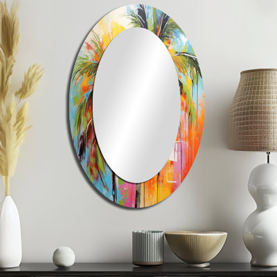 Popart Palm Trees I - Floral Oval Decorative Mirror On Metal