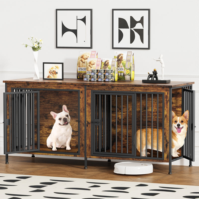Cage pour animaux de grande taille avec séparateur, H 27,9 po x l 63 po x P 23,6 po, Brun