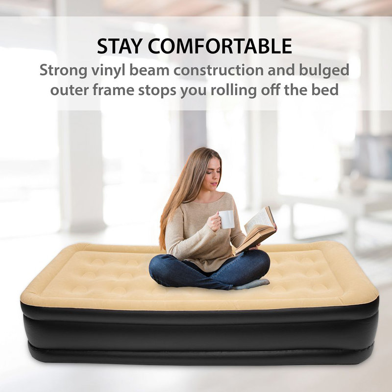 High Raised Airbed + Built in Pump, Beige, Twin