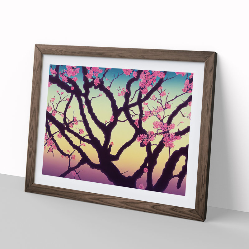 Charming Cherry Blossom Tree Flowers - Framed Print, 34cm H x 46cm W x 2cm D, Walnut