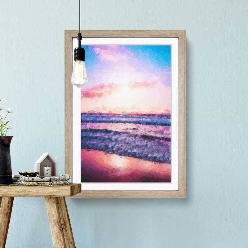 Pink Beach in Abstract - Framed Print, 91cm H x 60cm W x 2cm D, Oak