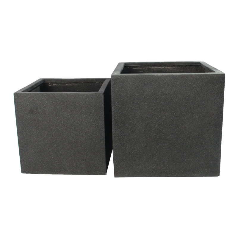 Poly Fiber Stone Planter Box Set, Black