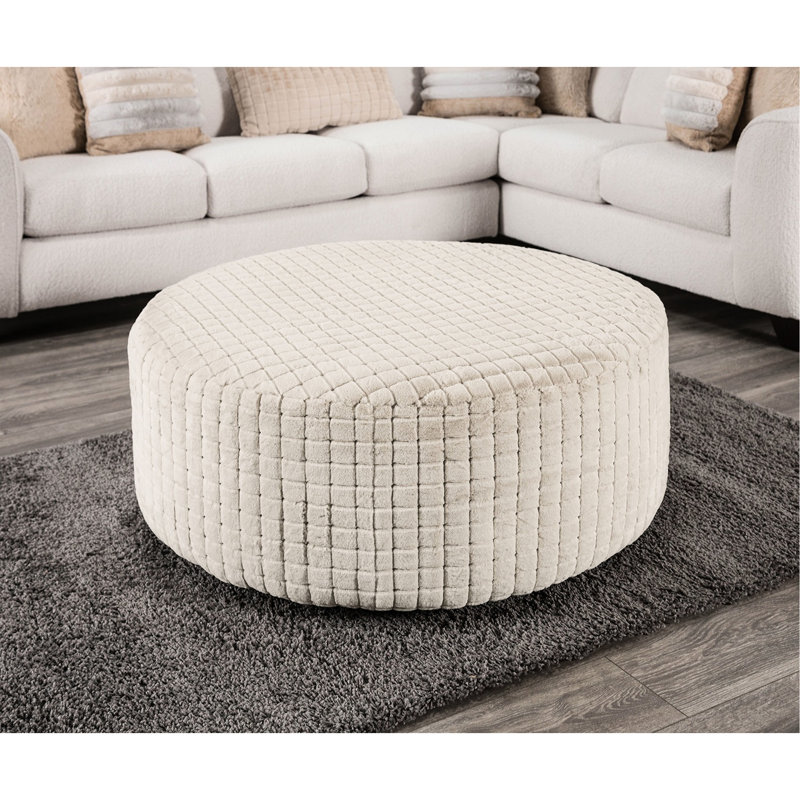 Chenille brun clair rembourré rond pour décoration intérieure transitionnelle, 41 po de largeur et de profondeur, 18 po de hauteur, 30 lb de style, revêtement doux, large, haut