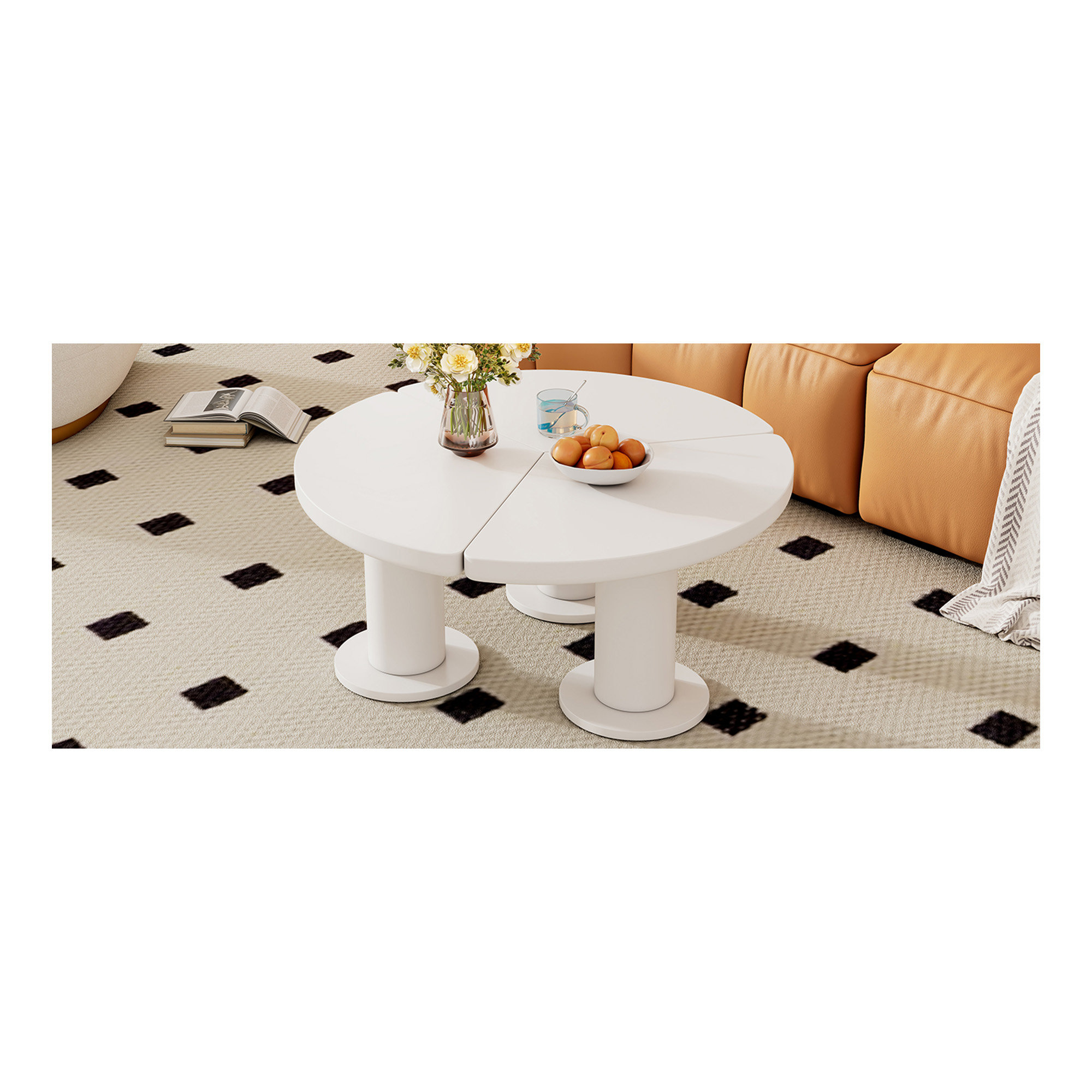 Irregular Round Table Wrought Studio Easy Assembly Round Petal-Shaped Coffee Table, Cream ...