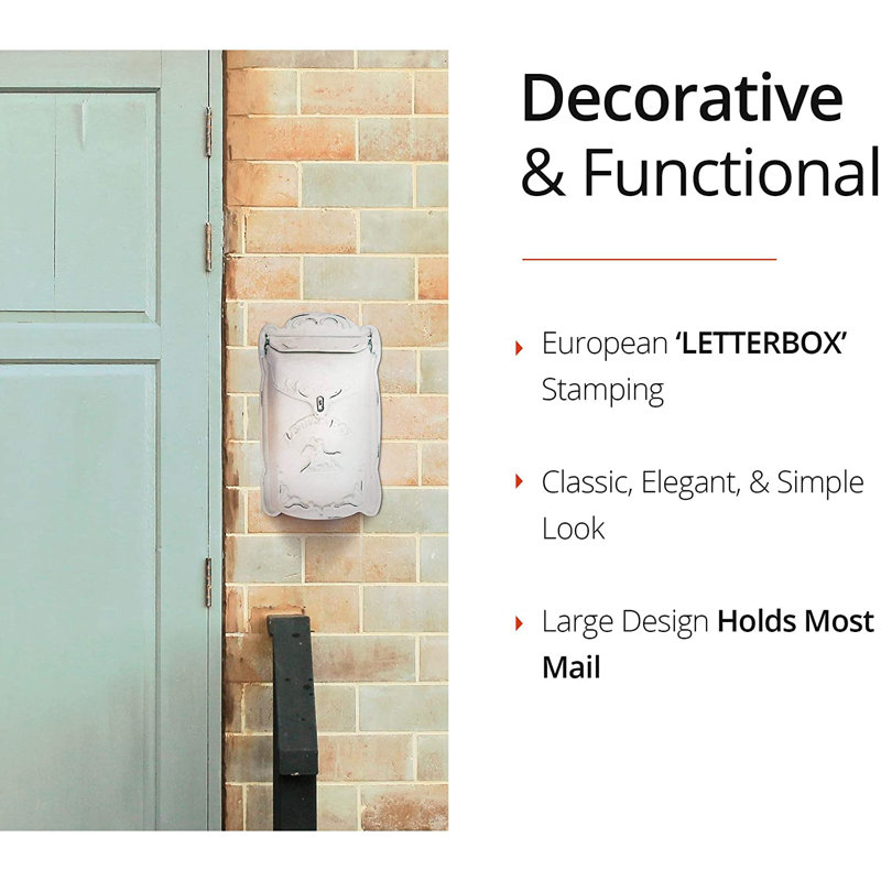 Cara Antique White Cast Iron Lockable Wall Mounted Mailbox