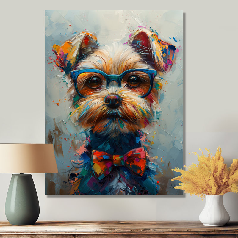 Rose curieux et gris Shih Tzu avec lunettes IV - art mural chien, Métal métal, H 24 po x l 32 po