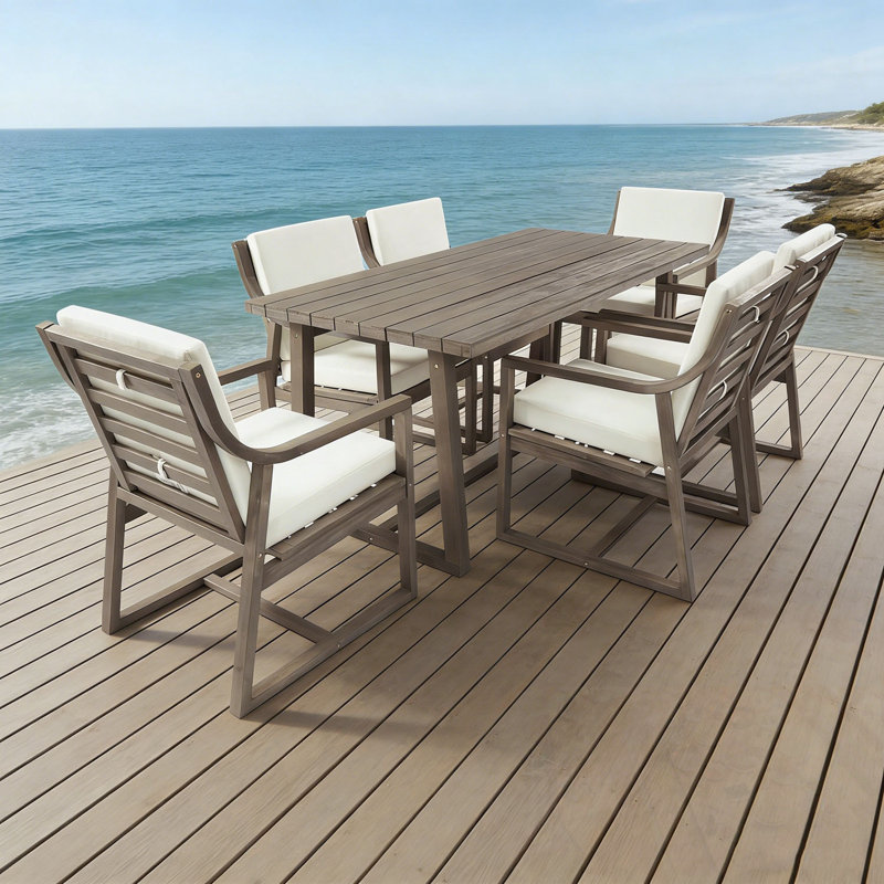 Ensemble repas d'extérieur 7 pièces avec 6 fauteuils, Brun