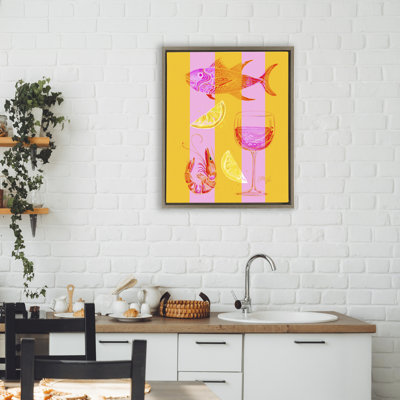 Summer Seafood on Stripes Floating Frame, design by EttaVee