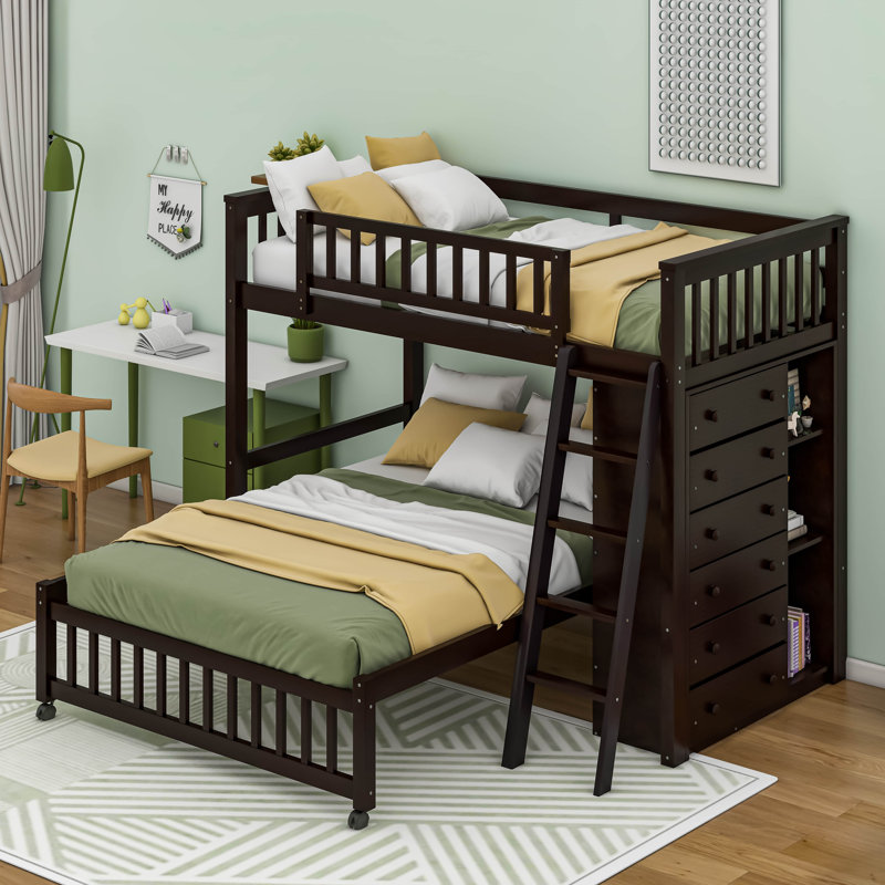 Haoyang Kids Twin Over Full Bunk Bed, Espresso
