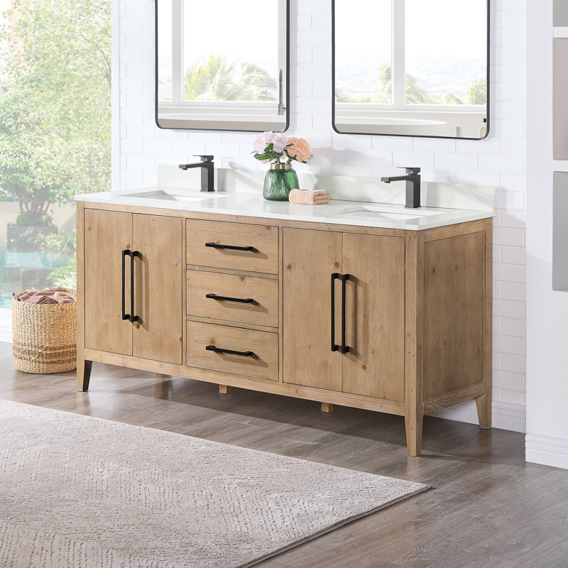 Laurel 71.2" Double Bathroom Vanity Base Only, Weathered Fir