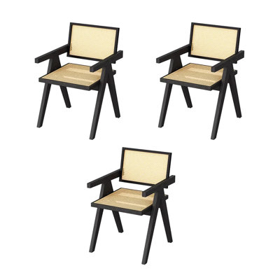 Solid wood rattan dining chair household armchair