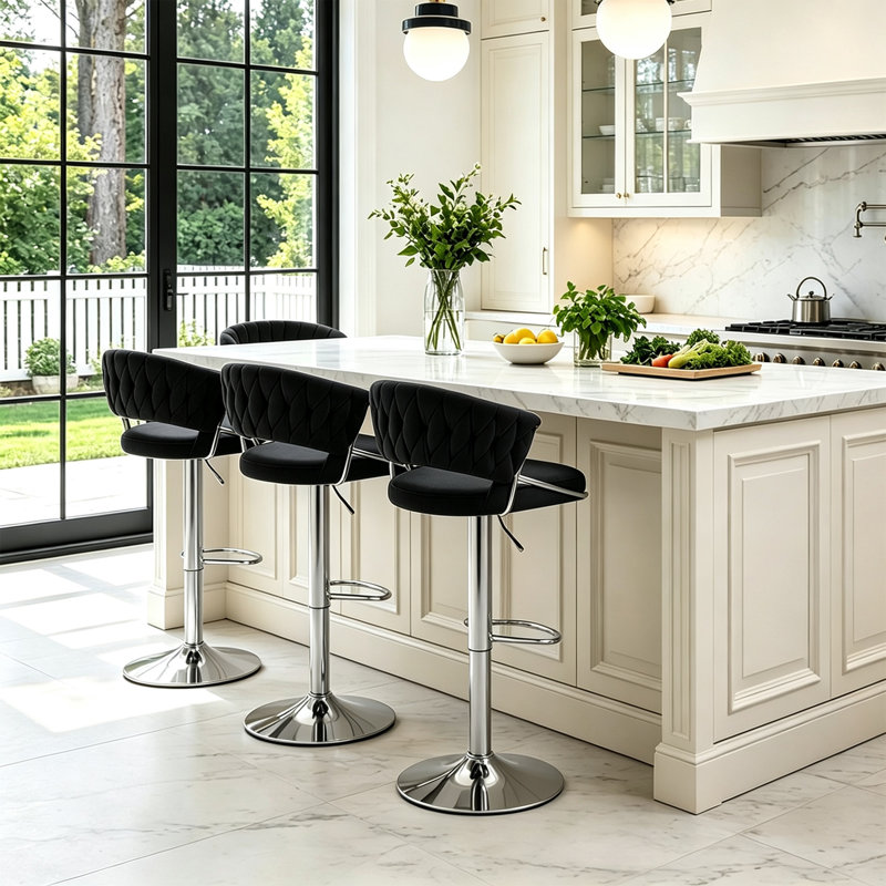 Christal Swivel Upholstered Adjustable Height Counter Stool, Black, Silver