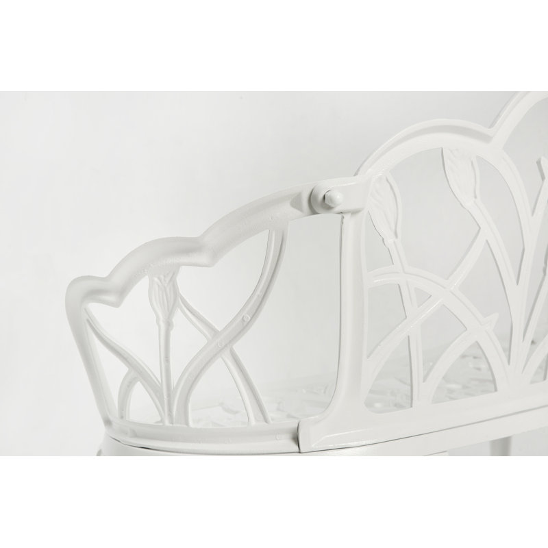Tulip Patio Garden Bench With Floral Rose Design And Cushion, Durable Cast Aluminum Outdoor Seating For Parks And Yards