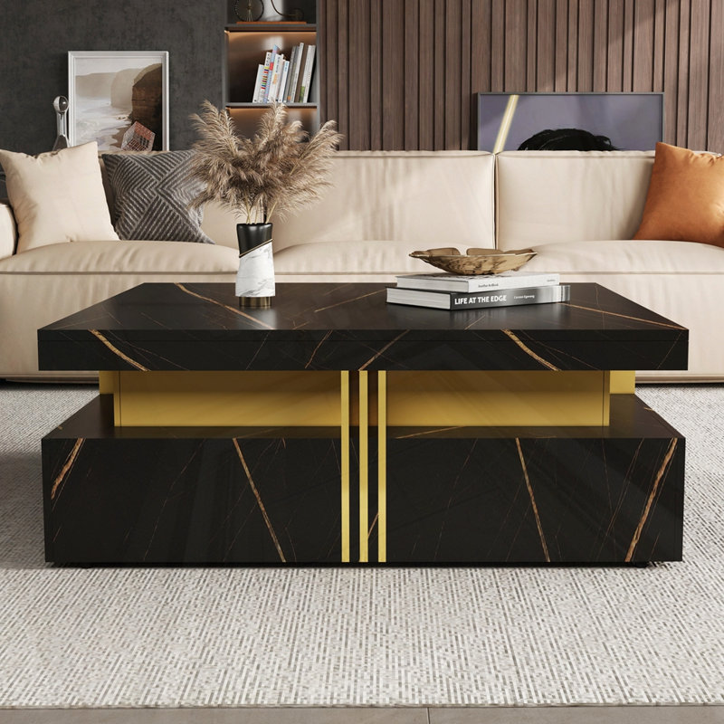 Table basse carrée avec rangement à 4 tiroirs, Noir